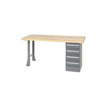 Global Industrial 96 x 30 Pedestal Workbench, 4 Drawers & Open Leg, Maple Square Edge Gray 318895